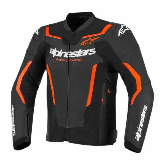 Giubbotto GP Force V2 Pelle Nero Rosso Fluo