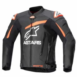 Giubbotto GP Plus V4 pelle Nero Rosso Fluo