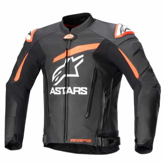 Giubbotto GP Plus V4 pelle Nero Rosso Fluo