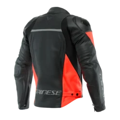 Giubbotto Racing 4 Pelle Nero Rosso Fluo