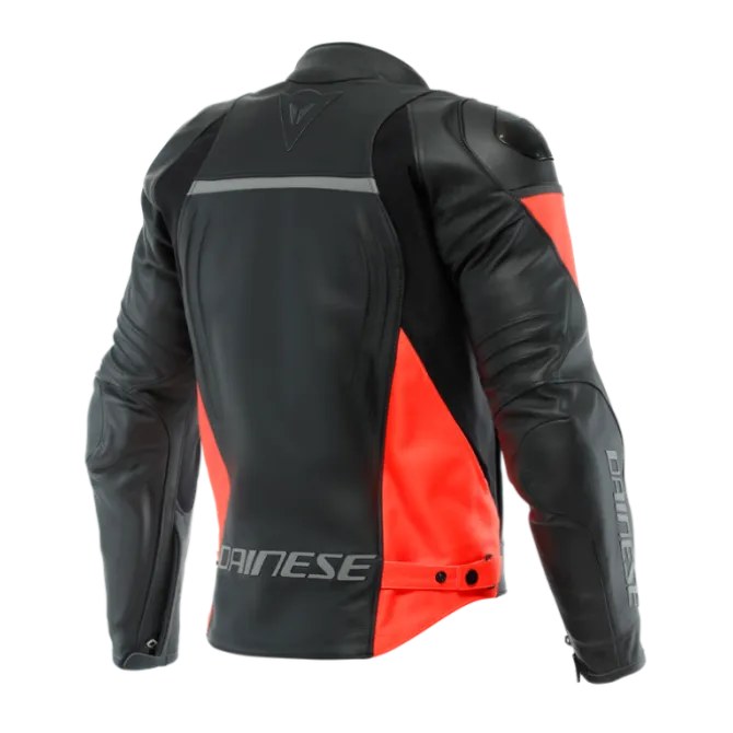 Giubbotto Racing 4 Pelle Nero Rosso Fluo