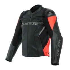 Giubbotto Racing 4 Pelle Nero Rosso Fluo