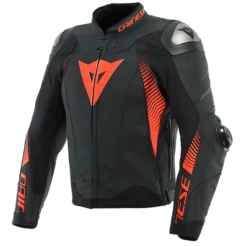 Giubbotto Super Speed 4 Pelle Nero Rosso Fluo